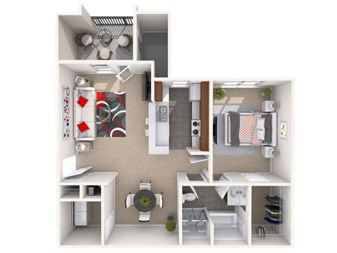 Floor plan for 1 bed, 1 bath, 773 sqft